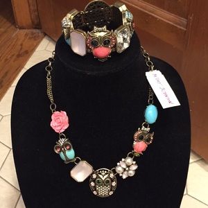 Betsey Johnson owl necklace n matching cuff